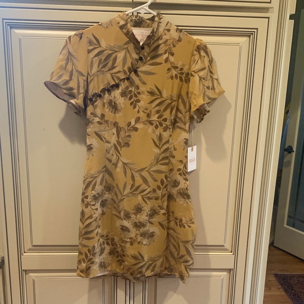 Stone Cold Fox Asymmetrical Tan Floral Dress